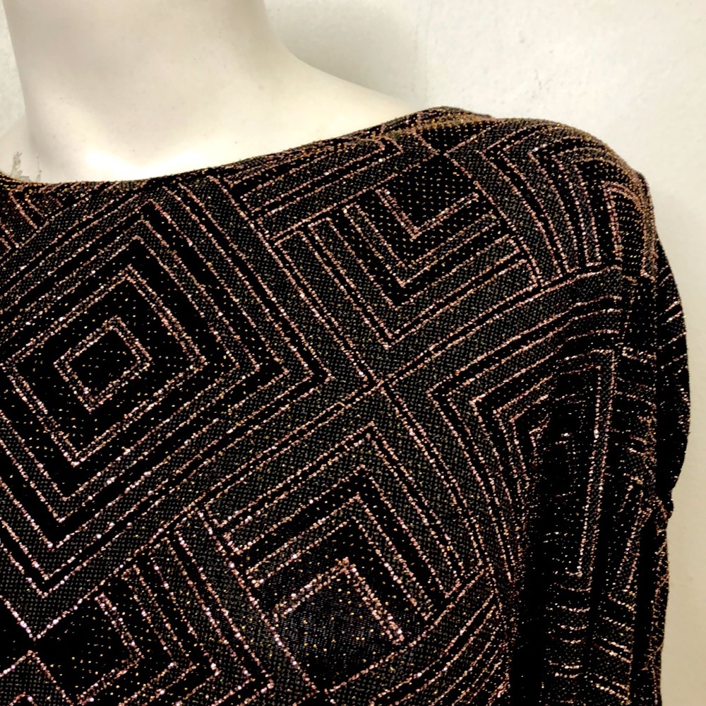 Vintage Dark Romance Whimsigoth Black Metallic‎ Glitter Stretch Knit Top M